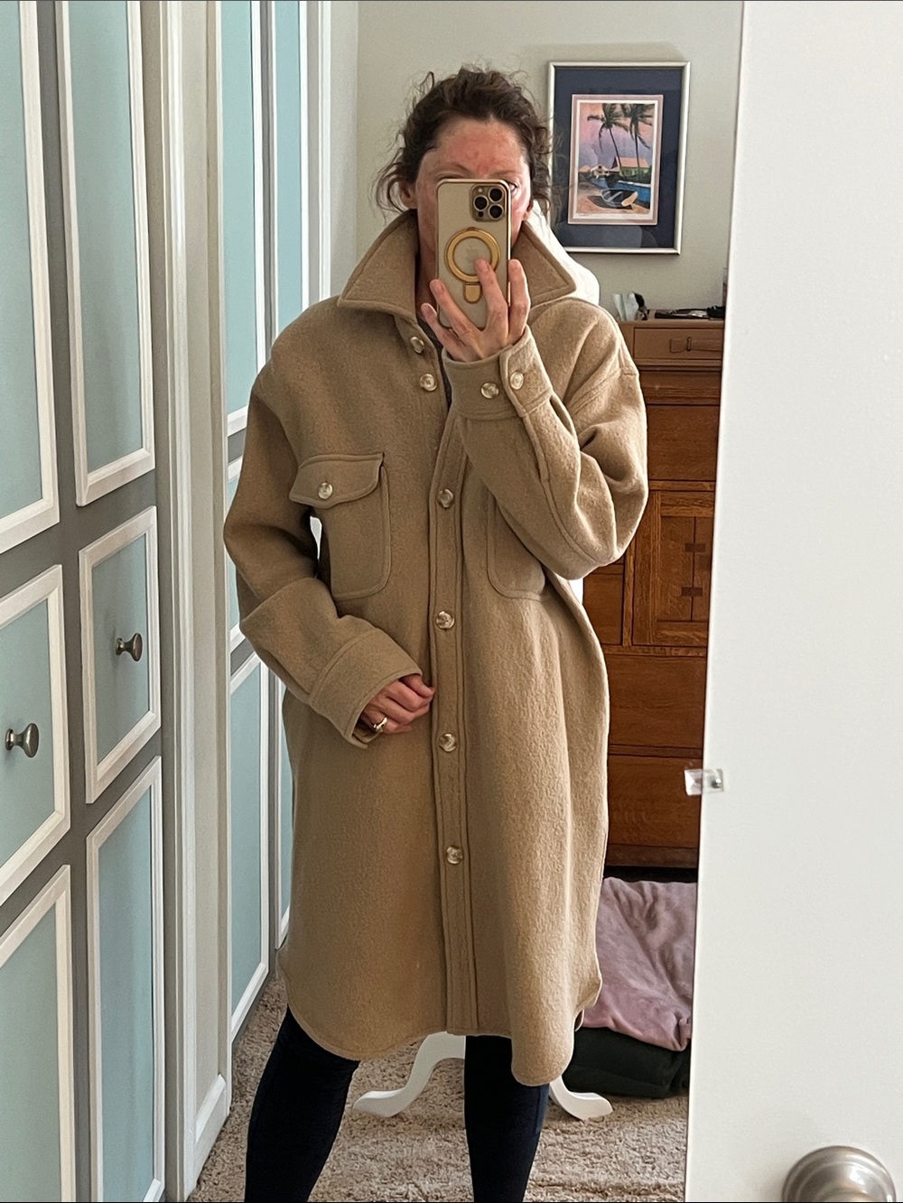 Quince Camel Oversized Trench Shacket Coat